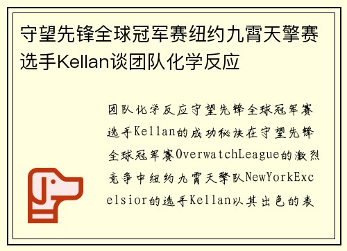 守望先锋全球冠军赛纽约九霄天擎赛选手Kellan谈团队化学反应